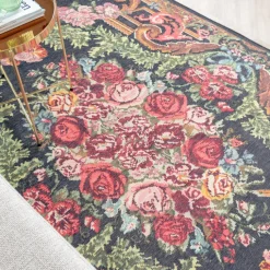 Blumen Teppich - Estate Rosen Kelim Grün