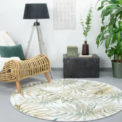 Boho Teppich Rund - Palmier Blätter Naturel