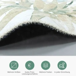Boho Teppich Rund - Palmier Blätter Naturel