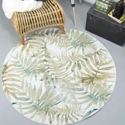 Boho Teppich Rund - Palmier Blätter Naturel