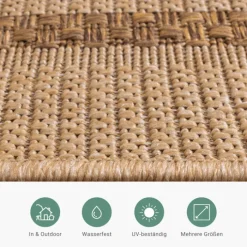 Garten Teppich Jute - Mavi Border Creme Braun