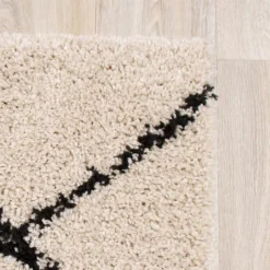 Hochflor Läufer - Grand Lines Creme Schwarz