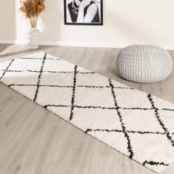 Hochflor Läufer - Grand Lines Creme Schwarz