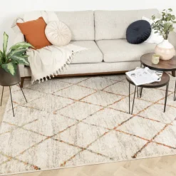 Hochflor Teppich - Blend Lines Creme Bunt