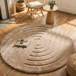 Hochflor Teppich Rund - Carvy Curves Taupe