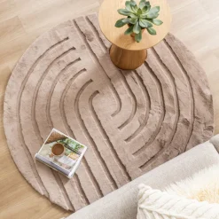 Hochflor Teppich Rund - Carvy Curves Taupe