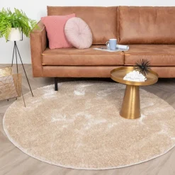 Hochflor Teppich Rund - Glazy Beige Creme
