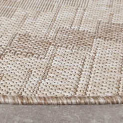 In- & Outdoor Jute Teppich Rund - Atlas Diamond Braun Creme