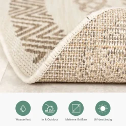 In- & Outdoor Jute Teppich Rund - Nomad Aztec Creme
