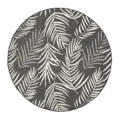 In- & Outdoor Teppich Rund - Malta Leaves Schwarz