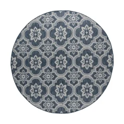 In- & Outdoor Teppich Rund - Rio Flower Blau