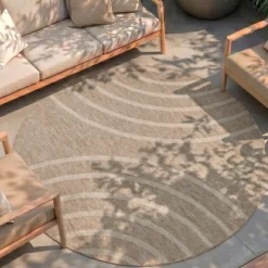 In- & Outdoor Teppich Rund - Sierra Curves Beige Creme