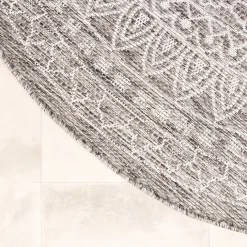 In- & Outdoor Teppich Rund - Summer Azteca Hellgrau