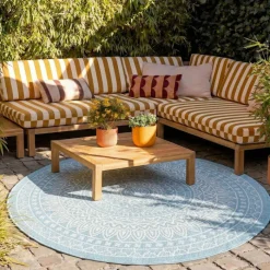 In- & Outdoor Teppich Rund - Summer Azteca Hellblau