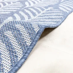 In- & Outdoor Teppich Rund - Summer Leaves Blau