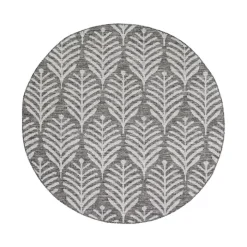 In- & Outdoor Teppich Rund - Summer Leaves Grau