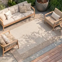In- & Outdoor Teppich - Sierra Border Creme Beige