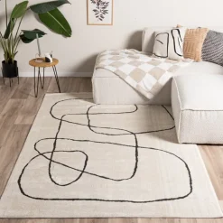 Japandi Teppich - Yori Lines Creme Schwarz