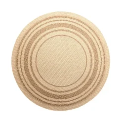 Jute Gartenteppich Rund - Mavi Border Creme Braun