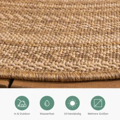 Jute Gartenteppich Rund - Mavi Stripes Creme Braun