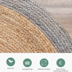 Jute Teppich Rund - Fair Natur Grau