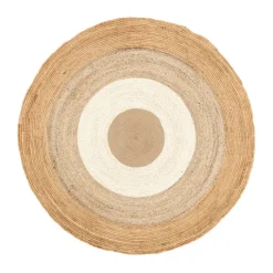 Jute Teppich Rund - Mirai Border Weiss Natur