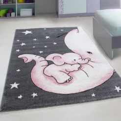 Kinderzimmer Teppich - Anna Elefant Rosa