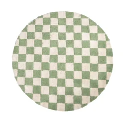 Rund Retro Teppich - Gambit Grün Weiß