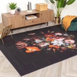 Teppich Floral - Florine Schwarz Orange