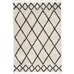 Teppich Hochflor - Grand Diamond Weave Creme Schwarz