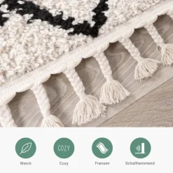 Teppich Hochflor - Grand Diamond Weave Creme Schwarz