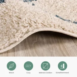 Teppich Hochflor - Grand Lines Creme Blau