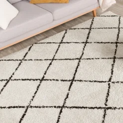 Teppich Hochflor - Grand Lines Creme Schwarz