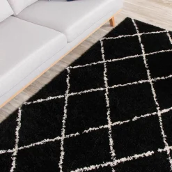 Teppich Hochflor - Grand Lines Schwarz Creme