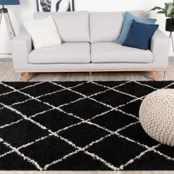 Teppich Hochflor - Grand Lines Schwarz Creme