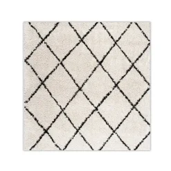 Teppich Hochflor Quadrat - Grand Lines Creme Schwarz