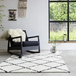 Teppich Hochflor Quadrat - Grand Lines Creme Schwarz