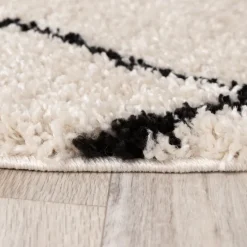 Teppich Hochflor Rund - Grand Diamond Creme Schwarz