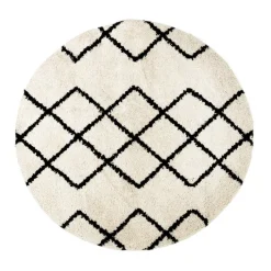 Teppich Hochflor Rund - Grand Diamond Creme Schwarz