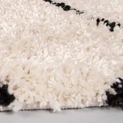 Teppich Hochflor Rund - Grand Lines Creme Schwarz