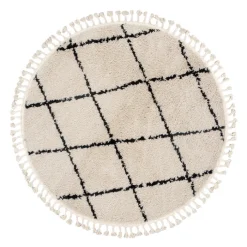 Teppich Hochflor Rund - Grand Lines Weave Creme Schwarz