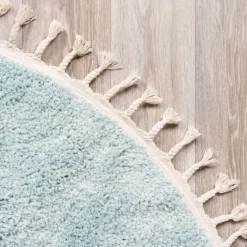 Teppich Hochflor Rund - Lofty Fringe Hellblau Türkis