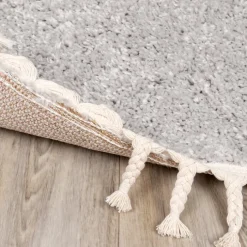 Teppich Hochflor Rund - Lofty Fringe Hellgrau
