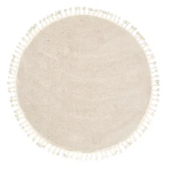 Teppich Hochflor Rund - Lofty Fringe Creme Weiß
