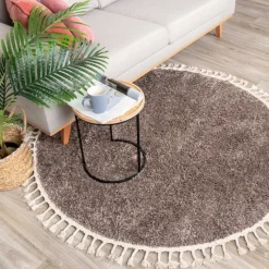 Teppich Hochflor Rund - Lofty Fringe Taupe