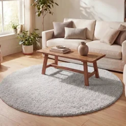 Teppich Hochflor Rund - Lofty Hellgrau