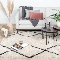 Teppich Hochflor - Sensa Double Creme Schwarz