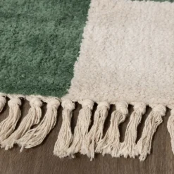 Teppich kariert - Blox Fringe grün weiß