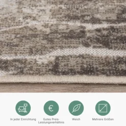Teppich Modern - Hendrix Grunge Creme Grau
