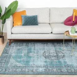 Teppich Vintage - Estate Medaillon Blau Grün